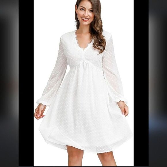 JASAMBAC Women's Swiss Dot long sleeve maternity Dress - Picture 1 of 14
